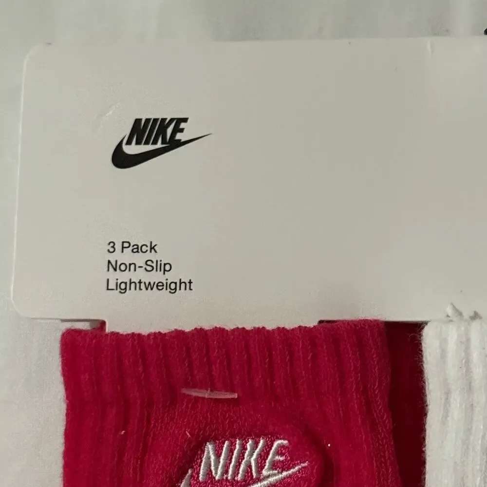 Nike Baby 3 Pk Pink White Grey Ankle No Slip Embroidery Logo Sock Set Sz 12-24 M